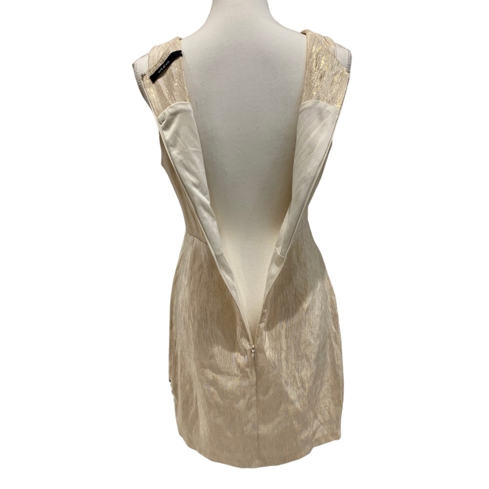 Ark & Co Gold Metallic Cocktail Dress with Black Stitched Polka Dot Design (M) - Picture 11 of 16